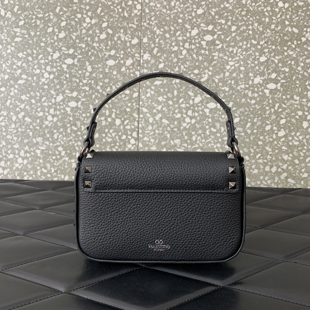 Valentino Garavani Rockstud Small Shoulder Bag in Black Grainy Calfskin